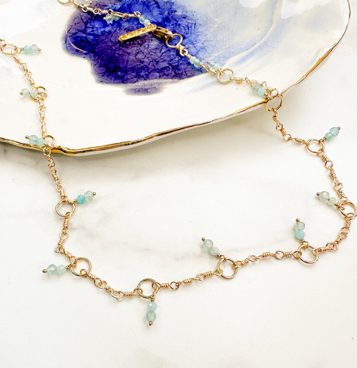 Aquamarine wrapped linked necklace